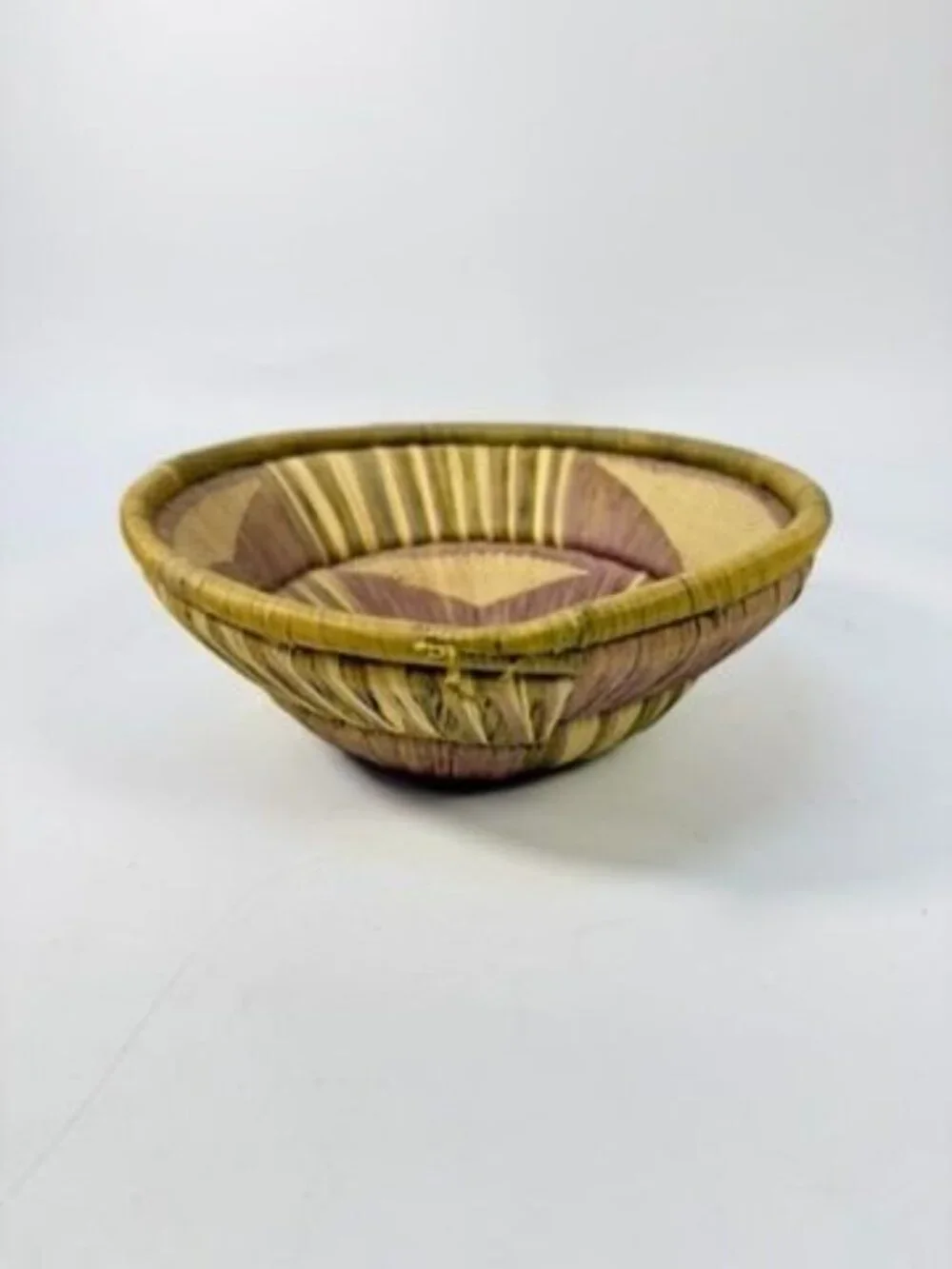Basket Pima Coiled Woven Gathering Star Design Green Purple Vintage Hand Woven N